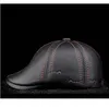 Berets Cowhide Genuine Leather Men Cap Hat High Quality Fashion Mens Real Adult Striped Black Hats 230928