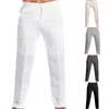 Calças masculinas 2023 suporte bolso casual linho sólido branco cinza perna reta lazer calças elegante moda sweatpants streetwear