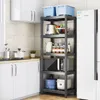 Floor-to-ceiling black carbon steel slotted storage rack Organizer Microwave oven pot rack Kitchen storage rack