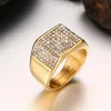 Conjunto de aço de titânio diamante masculino moda anéis ouro 11mm tamanho 7-122722