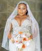 2023 Oct Arabic Aso Ebi Plus Size Ivory Mermaid Wedding Dress Lace Beaded Sequined Lace Bridal Gowns Dress ZJ033