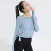 Camisas activas Lu con logotipo para mujer, camisetas de yoga acanaladas, Top corto holgado de manga larga, sudadera para gimnasio, camiseta deportiva para Fitness, blusas para correr W