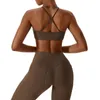 Active Set Women Soft Compression Stretchy Booty Twist Running Leggings och BH Set Solid Color Sexy Bike Fitness Apport Yoga