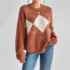 Kobiety swetry jesień i zimowy minimalistyczny kontrast kolor patchwork Diamond w szachownicę Damen Strick Pullover Sueter Punto Mujer