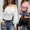 Camicette da donna Camicie con spalle scoperte Camicie di chiffon autunnali Top Lady Camicia a maniche lunghe da donna Slim Casual Camicette bianche solide 230928