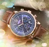 Montre chronographe pour homme à grand cadran, jour, date, bracelet classique, six aiguilles, batterie, horloge à quartz, chronomètre lumineux, trou, bracelet en cuir, montre-bracelet de luxe, cadeaux