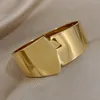 Bangle AENSOA 316L Stainless Steel Chunky Smooth Gold Color Wide Bracelets For Women Men Design Geometry Thick Wrist Jewelry