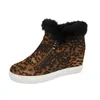 Сапоги, замшевые зимние женские ботинки с леопардовым принтом, 2023, теплая зимняя женская обувь на плюшевой подкладке, большие размеры 42, хлопковая обувь на нескользящей плоской подошве на плоской подошве