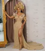 2023 Oct Aso Ebi Arabic Gold Mermaid Prom Dress Sequined Lace Evening Formal Party Second Reception Birthday Engagement Gowns Dresses Robe De Soiree ZJ65