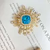 Medieval Vintage Western antique replica Sunflower blue elegant brooch with full diamond decoration