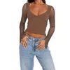 T-shirts pour femmes Femmes Sexy Sweetheart Cou Crop Tops Y2K Coupe basse Sheer Mesh Manches longues Solide Basic Slim Fit Tee