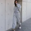 Women's Two Piece Pants Woman Suits Autumn/winter 2023 Fashion Solid Color Leisure Sport Suit Hooded Woman's Drop Sale JQMY9799