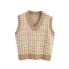 Chalecos de mujer Argyle suéter chaleco mujeres vintage suéteres de punto sin mangas coreano harajuku con cuello en v a cuadros tops elegantes jerseys otoño