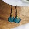 Dangle Oorbellen Strandglas Zee Effen Kleur Roestvrij Stalen Haak Sieraden Koningsblauw Druppel