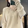 Women's Hoodies BELIARST 2023 Autumn/Winter Merino Wool Sweater Clothing Knitted Pullover Hoodie Solid Button Loose BE-8828