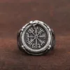 Cluster Ringen Vintage Viking Kompas Helm Van Ontzag Ring Rvs Heren Nordic Etnische Geloof Aegishjalmur Jewelry260I