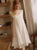 Женская одежда для сна, белые пижамы с бантом в стиле ретро, викторианские пижамы, ночные рубашки 2023, женские летние кружевные феи с оборками, винтажная ночная рубашка принцессы в стиле Лолиты