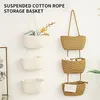 Storage Bags Woven Basket Hang Socks Sundries Wall Hanging With Withe Cotton Rope 1Pc Three-layer Fruit Home