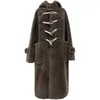 Women's Fur 2023 Winter Faux Lamb Coat Women Long Hooded Plush Jacket Ladies Korean In Outerwears Female Horn Button Fluffy