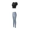 Pantalon de deux pièces pour femmes Femmes Sport Fitness Yoga Ensembles Taille haute sans couture à manches courtes Tops en cours d'exécution Slim Elastic Hip Push Up Leggings