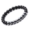 Strand 8mm naturlig rund svart onxy stenkombination tveka pärla välsignelse sträckt armband för unisex man kvinna smycken