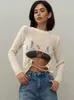 Suéter feminino Klalien sexy em torno do pescoço rasgado midriff-baring suéter feminino moda sólida irregular manga comprida malhas de lã top y2k