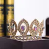 Mały rozmiar luksusowy barokowy złoty kryształowy kwiat Tiary dla kobiet AB Rhinestone Girls Tiaras Bride Wedding Hair Jewelry223v