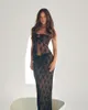 Work Dresses Lace See Through Sexy Dress Sets Women Strapless Backless Crop Top Maxi Skirt Matching 2-piece Beach Outfits 2023 Summer