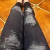 Leggings da donna Taglie forti imitazione denim ad alta elasticità pantaloni a matita con stampa dorata elastica sottile fino alla caviglia