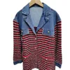 Jaquetas femininas VII Marca S Outono Roupas Femininas Colorblocking Blazer Collar Solto Knit Cardigan Denim Jacket Oferta 230928
