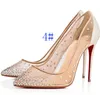Pump Bride Heels Red Bottom Rhinestone Sandals Spikaqueen Women Shoes Pvc With Strass Pointed Closed Toe Party Wedding Heels Elegance Woman
