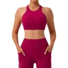 Ensembles actifs femmes Compression douce séchage rapide col haut côtelé course Leggings et soutien-gorge ensemble gymnastique exercice Yoga