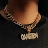 Pendentif Colliers Glacé Bling Queen Lettre Collier pour Femmes Hommes 13mm Miami Cubain Lien Chaîne Mâle Hiphop Rock Bijoux De Mode