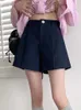 Frauen Shorts Herbst Büro Dame Hohe Taille Frauen Casual Breite Bein Kurze Hosen Koreanische Mode Blau Elegante Frau Vielseitige Kleidung 2023