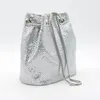 Fashionable Women Shoulder Bag Diagonal Cross Bucket Bag Silver Aluminum Sequin Bucket Dinner Bag