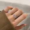Cluster Rings S925 Sterling Silver Zircon Ring Women's Premium Sense Emerald Cut 2 Sugar Cube Diamond