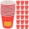 Disposable Cups Straws 100 Pcs Red Double Happiness Glass Top Hat Drinking Holders Tea Cup Paper Bride Epapioros