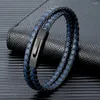 Charm Bracelets MKENDN Matte Black Stainless Steel Leather Bracelet Men Women Handmade Woven Double-Layer Design Simple Style Jewelry Gift