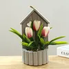 Dekorativa blommor konstgjorda tulpaner Bonsai Simulering Flower Plant Pot Pendant For Wedding Party Decor Office Desktop Home Wall Ornaments