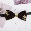 Bow Ties Men's Gold Flowers slips sammet bowtie julår ogräs dekorerad lyxkrage smycken gåvor blad