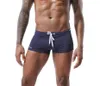 Men's Shorts Summer Boxer Swimming Trunks Tethered Nylon Low Waist Solid Color