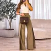 Women's Pants Women White Sleeveless Vest And Brown Wide Leg Suit Elegant Office Lady Turn-down Collar Tops High Waist Long