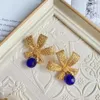 Medeltida vintage glaspärlor örhängen Guld Maple Leaf Elegant Earclip Personliga öronstudier