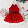 Robes de fille en bas âge enfants filles robe vêtements de noël velours Patchwork sans manches princesse avec ceinture en cuir noir