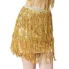 Stage Wear Femmes Élégantes Latin Belly Dance Paillettes Gland Jupes Solide Mi-hauteur Minceur Inde Dancewear Performance Tenues