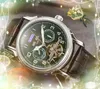 Mode hommes chiffres numériques grand chronomètre montre entièrement automatique mécanique datant Ice Out Hip Hop jour Date horloge sport bracelet en cuir véritable montre-bracelet cadeaux