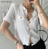 Kvinnors stickor Tees Woman Chic Cardigan Summer Elegant Temperament O-Neck Big Button Design Slim Solid mångsidig kvinnlig kort stickning Topp 230928