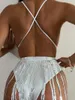 Damenbadebekleidung Vigorashely 2023 Glänzende Quaste Frauen Sexy V-ausschnitt Einteiliger Badeanzug Weibliche Gürtel Rückenfrei Gebunden Kreuz Schwimmen Badeanzug