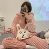 Vêtements de nuit pour femmes hiver épaissir pyjama ensembles pour femmes vêtements filles lâche Pijama Mujer dessin animé Kawaii doux chaud pyjama nuit