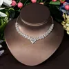 Necklace Earrings Set HIBRIDE Statement Leaf Drop Cubic Zirconia Women Wedding Party Costume For Brides N-174